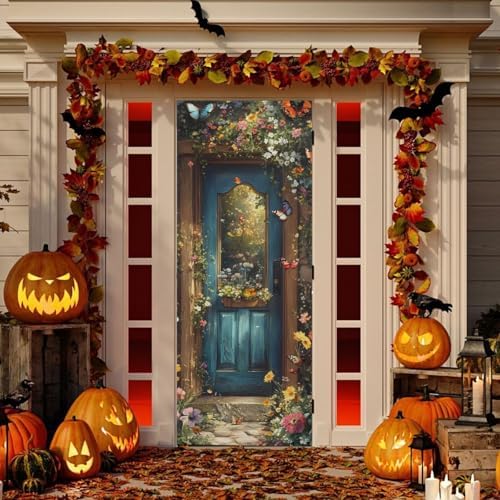 Burbuja Spring Flower Wood Door Cover, Stretch Fabric Backdrop Door Porch Covers for Home Party Holidays Decoration, 32x79 in - Image 5