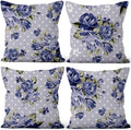 Blue Flower Throw Pillow Covers 26"x26" Set of 4, Retro Floral Decorative Pillowcases for Sofa Chair Couch Bed Living Room Office Car Garden Patio Farmhouse Indoor Outdoor by VieSavaran