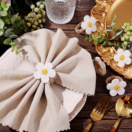 Patelai 50 Pcs Wedding Flower Napkin Rings White Embroidered Woven Floral Napkin Holders Table Decoration for Wedding Party, Home Banquet, Baby Shower Dinner Party, Summer, Holiday, Housewarming Gift - Image 2