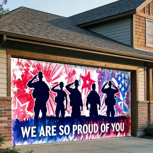 Patriotic Soldier Salute Garage Door Banner 6x13FT American Flag Military Decor Waterproof Outdoor Decoration for Veterans Day Independence Day Memorial Day Fourth of July Holiday Decor - Image 4