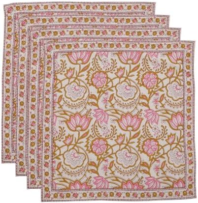 Floral Cloth Napkins Set of 12, Block Print Inspired 100% Cotton Dinner Napkins for Thanksgiving, Christmas & Fall, Reusable Wedding Linens, 18 x 18 Inch, Blush Pink Floral by IVYHERITAGE