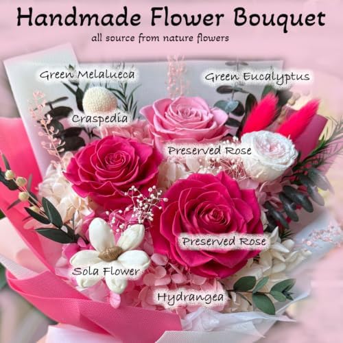 Preserved Flowers Bouquet, Pink Roses Forever Flowers for Delivery - Image 6