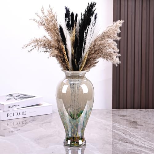 11.8" Tall Blown Green Glass Vase, Colorful Opaque Glass Vase, Unique Design Wide Mouth Art Decoration for Home, Living Room, Dining Table, Pampas Grass Decor (Green) - Image 2