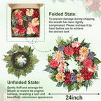 24-Inch Spring Wreath for Front Door with Hydrangeas Dahlias Daisy Silk Flowers and Berry Greenery for All Seasons Indoor Outdoor Wedding Farmhouse Porch Wall Living Room Home Wedding Decor - Image 5