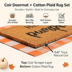 Fall Decor Doormat Combo Set, 100% Coco Coir Welcome Mat + 3' x 5' Orange and White Plaid Rug - Fall Thanksgiving Front Porch Entryway Decor Floor Mat, Indoor Outdoors Autumn Mats Hello Pumpkin - Image 4