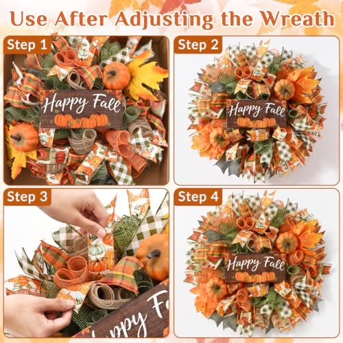 Fall Decor, Fall Wreaths for Front Door, 20" Wreath Mesh Bow with Wood Sign - Image 4
