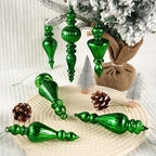 Mercury Glass Christmas Ornaments, Vintage Finial Decorations, Green, 6-Pc - Image 2