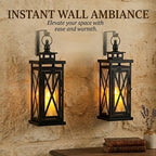 TRIROCKS Set of 2 Deacorative Candle Lantern 11'' High Metal Candle Holder Hanging Lanterns with Tempered Glass Perfect for Indoor Outdoor Home Decor Parties Garden Events Wedding (Black) - Image 4