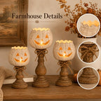 Rustic White Pumpkin Tealight Candle Holder Set, Farmhouse Halloween Pumpkin Tea Light Candle Holders Decor, Fall Tables Centerpieces for Thanksgiving & Halloween Party - Image 2