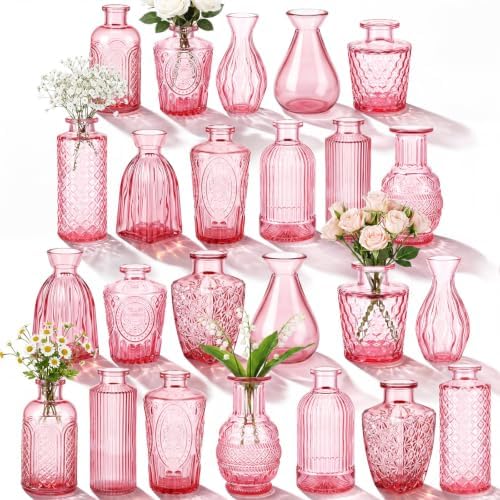 Dandat 24 Pieces Small Pink Vase Bulk 12 Style Decorative Bud Vase by Dandat