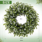 26" Large Eucalyptus Wreaths for Front Door,Spring Summer Fall Autumn Winter Wreaths,Boxwood Outdoor Wreath with Babys Breath for Porch, Wall,Home Decor- Spring Summer Fall Winter All Seasons - Image 3