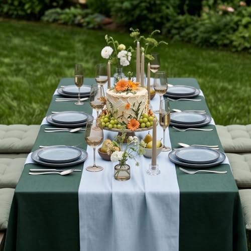 Solino Home 100% Pure Linen Table Runner Ice Water Long, Fete 14 x 108 in - Image 2