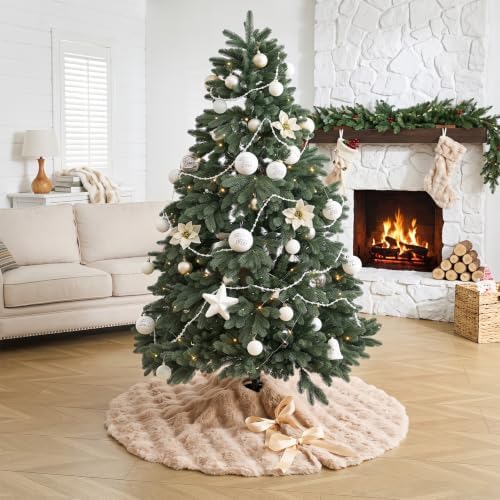 ORTIGIA Bubble Faux Fur Oatmeal Christmas Tree Skirt 48 Inch Large Tree Skirts - Image 3