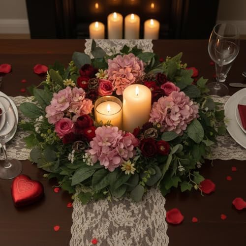 HipTree 24 Inch Spring Wreaths for Front Door with Hydrangeas Roses - Image 5