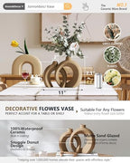 Set of 2 Brown Ceramic Vases for Home Decor Accents - Unique Hollow Donut Artistic Design Rustic Farmhouse Style Decorative Vases for Shelf, Mantel, Entryway Table Decor (Matte Brown) - Image 2