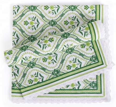 Lace Cloth Napkins, Cotton Linen, 12 Pack, 20x20 Inch, Green Damask by FINGERCRAFT