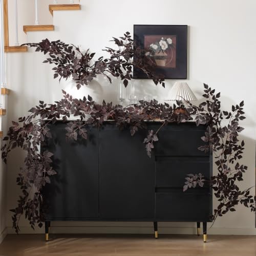 Mizii 10FT Artificial Vines Garlands Burgundy Faux Cimicifuga Vine Garland Silk Leaves Greenery Hanging Plants Fall Decoration for Table Centerpieces Mantle Room Thanksgiving Halloween Decor (10 FT) - Image 6