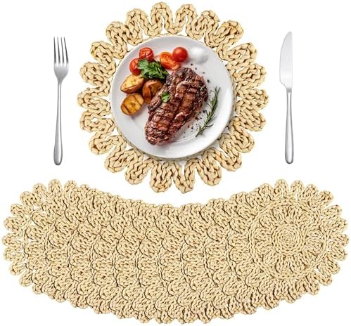 Kochorie 11.8 Inch Round Woven Placemats Set of 12 Handmade Corn Husk Placemats Natural Boho Rattan Woven Placemat Table Wicker Placemat for Farmhouse Spring Home Table by Kochorie