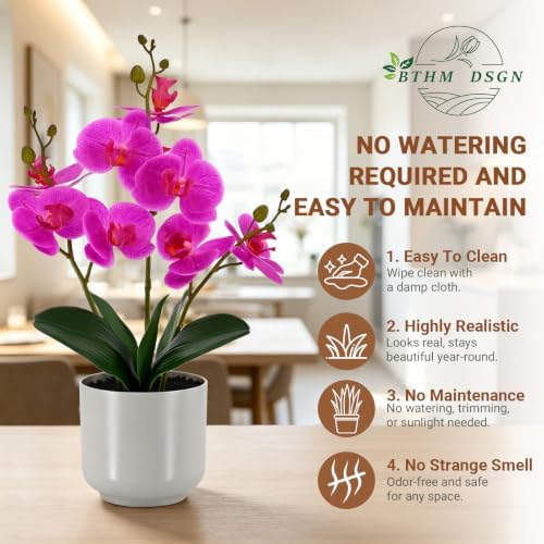 Fake Orchid-17.5”tall Artificial Indoor Plant for Home Decor-Dark Pink - Image 3