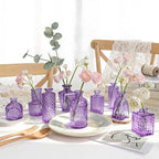 Violet Purple Glass Bud Vases in Bulk 12, Small Vintage Textured Flower Vases for Wedding Centerpieces, Baby Shower, Party Event, Decorative Mini Vase Bottles Set for Flower, Home Table Decor - Image 2