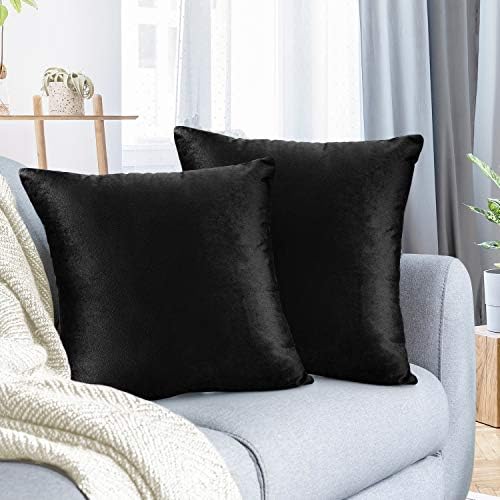 Nestl Throw Pillow Covers, Cozy Velvet Decorative Autumn Pillow Covers 22 x 22 Inches, Soft Solid Couch Pillow Covers for Sofa, Bed and Car, Set of 2 - Black by Nestl