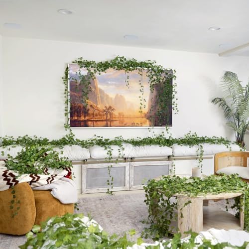 CQURE 144 Pack 1008Ft Artificial Ivy Fake Vines,Ivy Garland Greenery Garland Fake Hanging Plants Vines Aesthetic Green Leaves for Bedroom Wedding Party Garden Wall Room Decor - Image 5