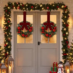 Dingion 6 Pcs 6 Inch Mini Christmas Cabinet Wreath with Burgundy Bow - Image 5