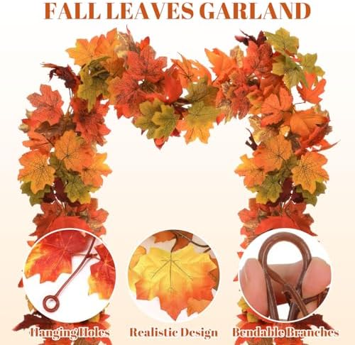 4Pcs, Fall Leaves Garland, Fall Artificial Maple Decorations for Home Porch Mantle Bedroom Kitchen, Indoor and Outdoor, Autumn, Thanksgiving Halloween Decor, 5.74Ft Each, Total 23ft - Image 3