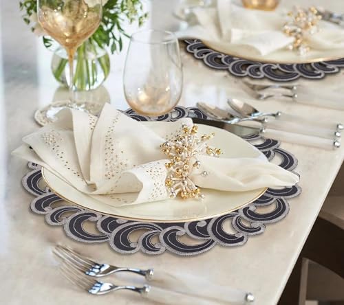 Decozen Set of 8 Doilies for Table, Lace Doilies - Rustic, Crochet, Farmhouse, Kitchen, Dining Table Centerpiece Decor - Round Christmas Placemats - 15 inch Charcoal Gray, Charcoal Fleur Collection - Image 2