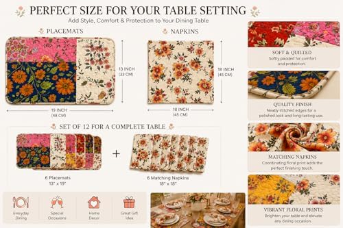 12-Piece Quilted Patchwork Placemats & Floral Napkins - Image 6