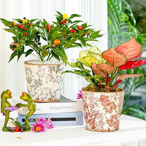 Sungmor Vintage Ceramic Planter Set of 3, 5.5 Inch Crackle Glaze Planters - Image 3