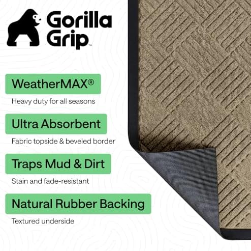 GORILLA GRIP WeatherMAX Door Mat, Indoor Outdoor Use, 35x23, Beige Diamond - Image 2