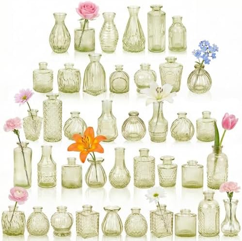 Glass Bud Vases in Bulk Small Mini Green Vase for Flowers 40pc by PXDSDXJJWEDDING%EF%BC%86HOMEDECOR