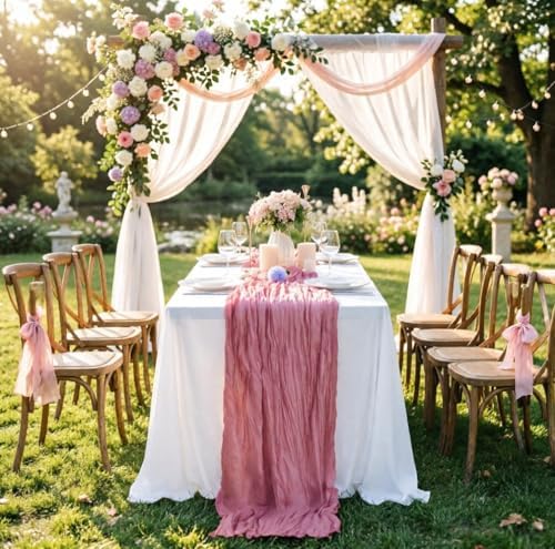16 Pack Dusty Rose Cheesecloth Table Runner 10FT, Boho Gauze Cheese Cloth Table Runner Long Rustic Sheer Dusty Pink Table Runners for Wedding Bridal Baby Shower Birthday Party Table Decorations - Image 2