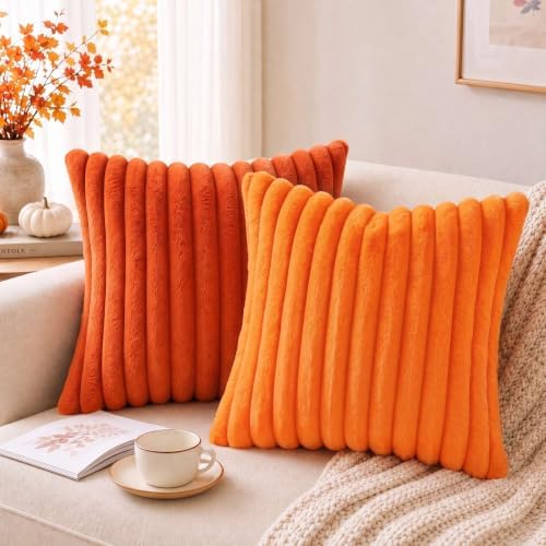 Pallene Faux Fur Fall Throw Pillow Covers 24x24 Set of 2, Burnt Orange - Image 4
