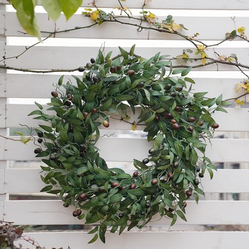 Olive Wreath 26 Inch Wreaths for Front Door with Purely Handmade Realistic Dense Olive Leaf Olive Berry, Elegant Home Decor Wreath Ideal for Front Door, Hallways, Any Area You Want to Brighten - Image 4