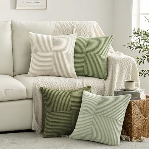 MIULEE Summer Light Green Decorative Throw Pillow Covers 20x20 Inch Set of 4 Boho Farmhouse Cushion Covers Mordern Classic Pillow Cases Soft Corduroy Gradient Home Decor for Couch Sofa Living Room Bed - Image 5