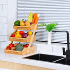 VIKEYHOME 3-Tier Bamboo Fruit Basket for Kitchen - 16" Tall Produce Stand - Image 2