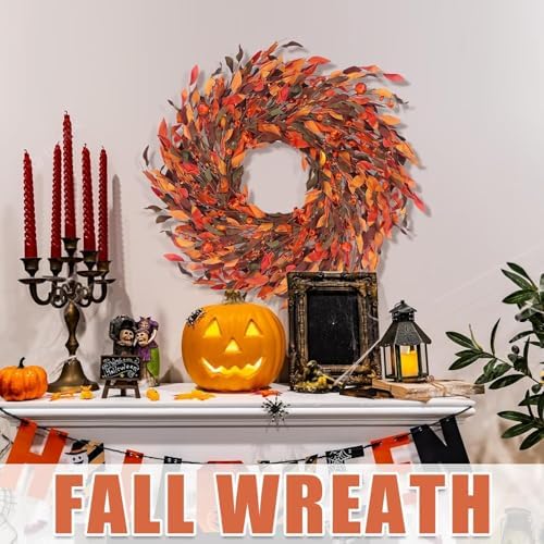 25" Fall Wreaths for Front Door with Pumpkin & Fall Leaves - Thanksgiving Harvest Front Door Wreath Decor, Farmhouse Outdoor Fall Wreath, Large Autumn Wreaths for Outside/Indoor - Image 3