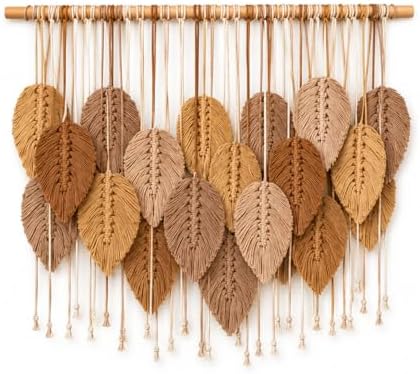Macrame Wall Hanging Large, Boho Wall Decor, Leaf Macrame Wall Art, Woven Cotton Tapestry for Bedroom Living Room (Beige and Brown) 39" x 31" by Unknown