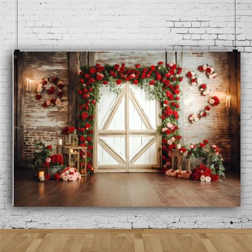 8x6ft Red Rose Brick Wall Wood Door Backdrop for Wedding Bridal Shower Party Decorations Mother’s Day Valentine's Day Engagement Backdrops Portrait Photo Booth Props - Image 4