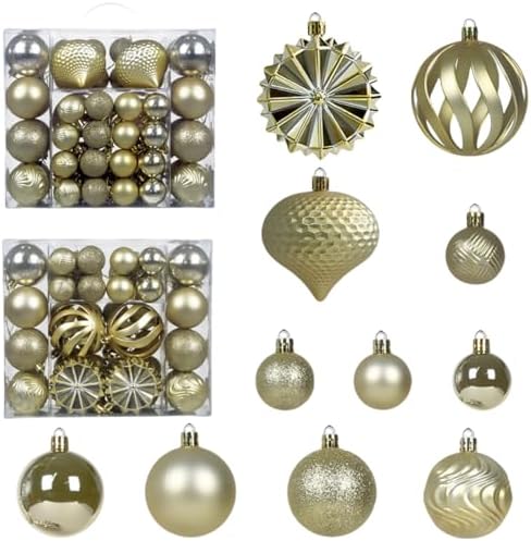 Christmas Tree Balls Ornaments Set, 48 Pcs Shatterproof Plastic Decorative Baubles Shiny Hanging Ball Ornaments for Xmas Tree Holiday Party Wedding Decoration, Gold by Unknown