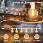 LAMPHOME 4 Pack 26FT LED Outdoor String Lights, 12+1 Shatterproof G40 Edison Bulbs, Connectable & Weatherproof Commercial Grade Patio Lights, Warm White Backyard Decorative Lighting - Image 2