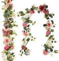 2Pcs Flower Garland Decorations, 12.27Ft Pink Flowers Rose Garland, Artificial Eucalyptus Greenery Vines with Floral for Wedding Wall Arch Table Centerpieces Backdrop Room Decor (Pink) by Beksodi
