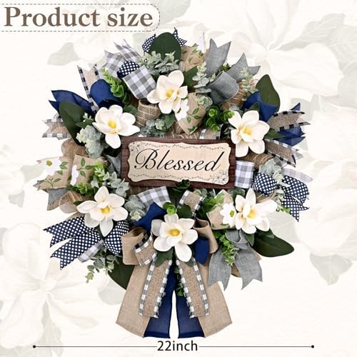 Waipfaru Wreaths for Front Door, 22 Inch Magnolia Door Wreath, 1 Pc - Image 2