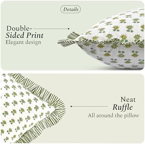 CPC Lotus Meadow Hand Block Print 100% Cotton Ruffle Throw Pillow Cover 20x20 inch with Hidden Zipper Decorative for Couch, Bed, Sofa, Farmhouse, Cottagecore Decor Gift Christmas Fall Thanksgiving - Image 2