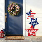 4th of July Large Wooden Star Porch Sign, Independence Day Standing Decoration God Bless America Star Shape Sign for Patriotic 250 Anniversary Red White Blue Outdoor Indoor Yard Front Door by WelcometoLawnIdyll