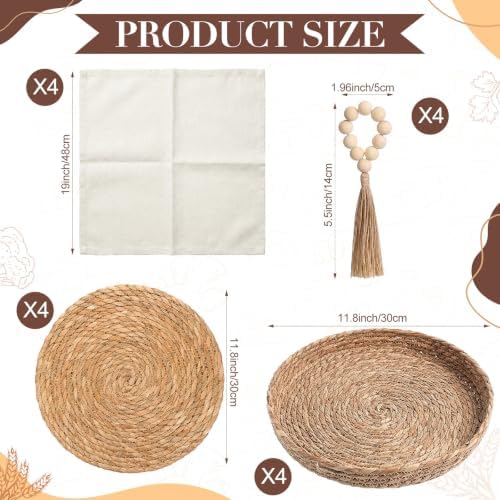 4 Sets Black Kitchen Decor,Table Setting Decor with Round Woven,Rectangular,Wooden Bead Napkin Rings,Cloth Napkins,Table Runner & Storage Basket,Natural Burlap Cotton for Kitchen Dining Table Home - Image 2