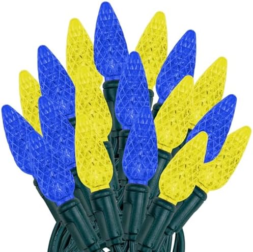 Novelty Lights 24FT 70 LED C6 Christmas String Lights, Blue & Yellow by NoveltyLights-LightExperts