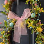 Glitzhome 24.8”H Easter Bunny Spring Wreath with Ribbon Bow Easter Eggs for Front Door Wall Decoration Easter Rabbit Garland with Colored Eggs Berries Wall Front Door Easter Decoration - Image 7